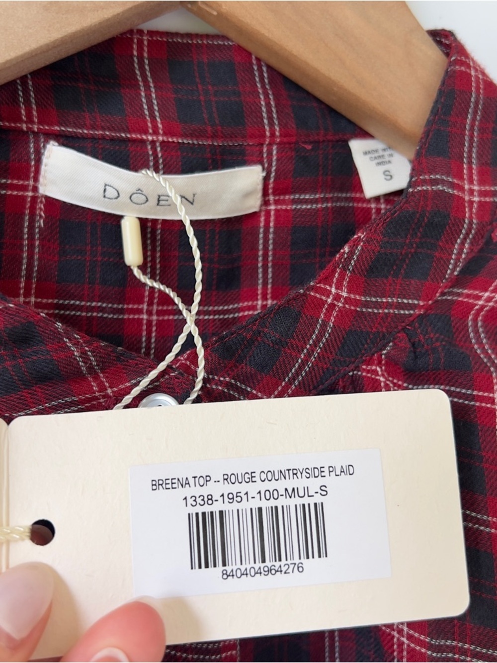 NWT Doen Breena Countryside Plaid Button Up Down Shirt in Black and Red - Picture 7 of 9